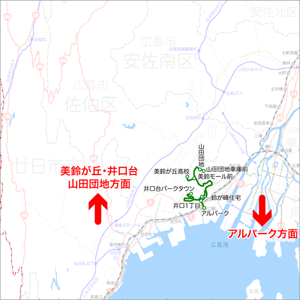 アルパーク・新井口駅発着-路線図