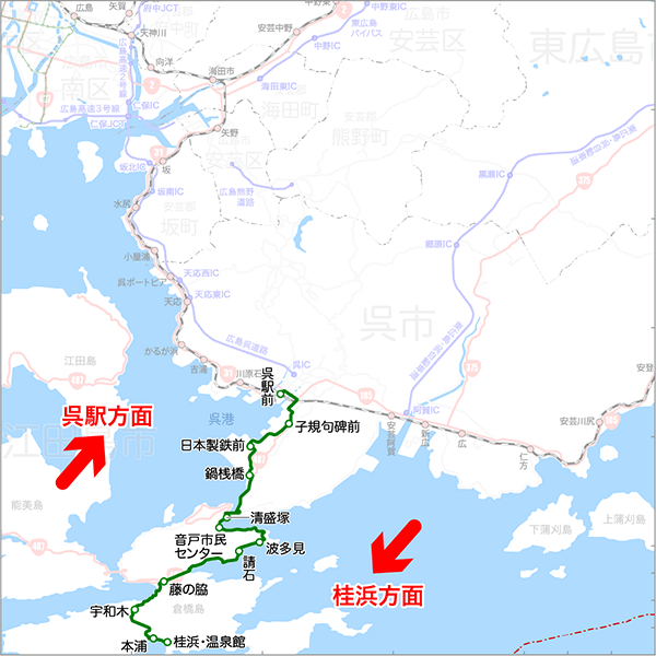 呉倉橋島線-路線図